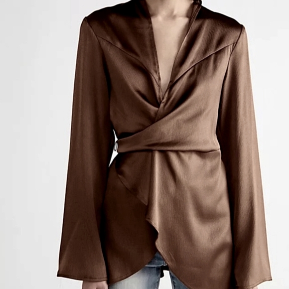 Free People Harley Tunic Brown Doe Eyes Wrap Top size Medium - Picture 2 of 10